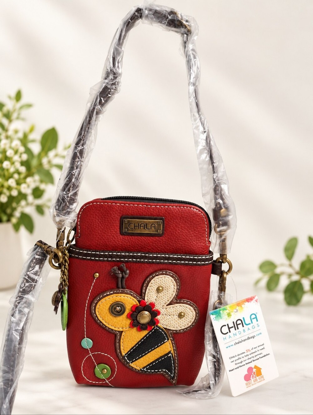 CHALA Buzzing Bee Cell Phone Crossbody Bag Burgundy NWT